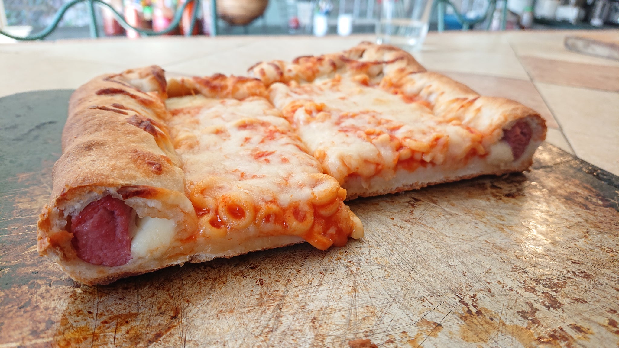 Spaghetti-Os Pizza with Cheese & Hotdog Stuffed Crust