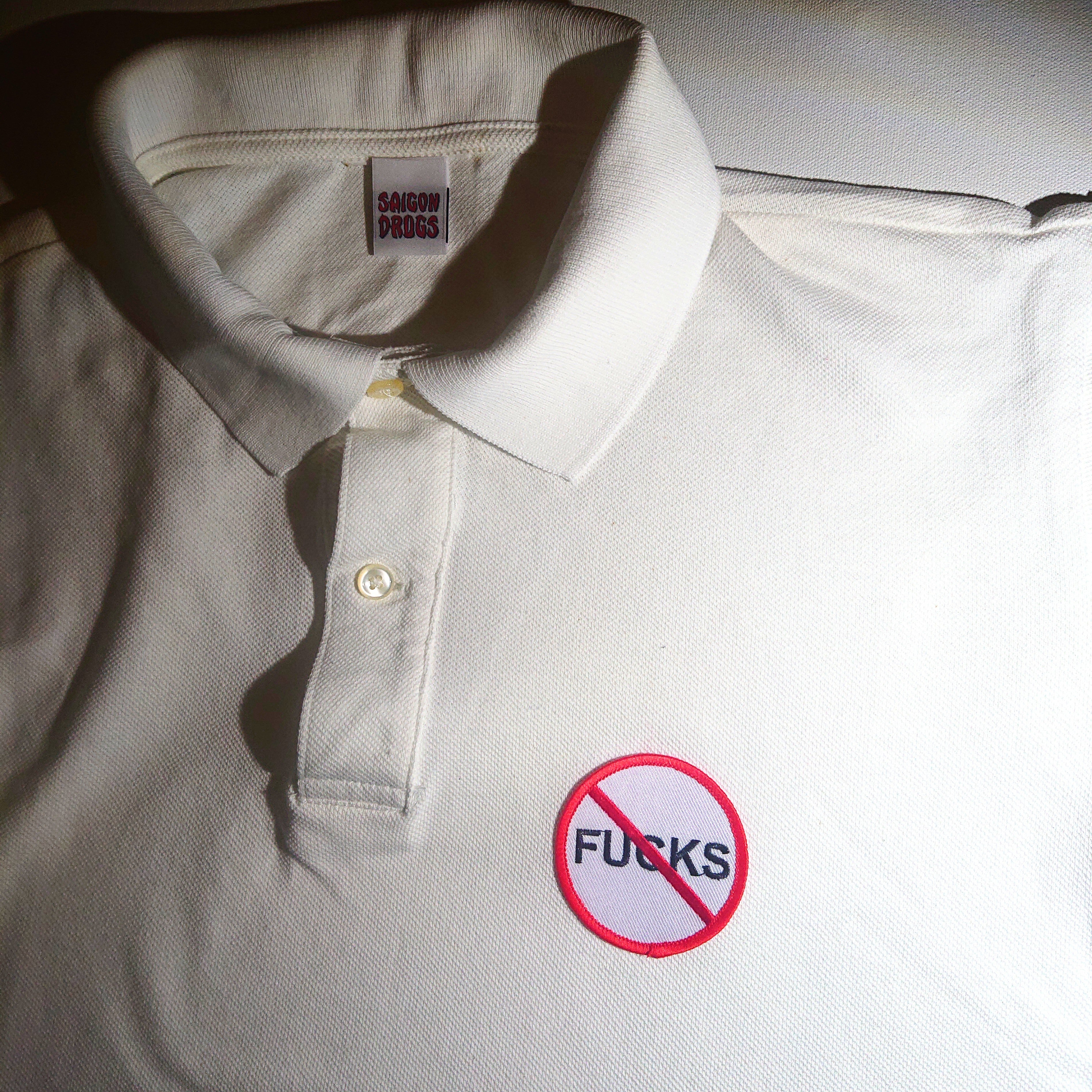 "NO FUCKS" Polo Uniform Shirt (white)